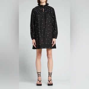 Three Graces Antoinette Embroidered Black Polka Dot Dress - size 8